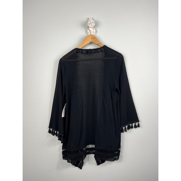NWT CHICO'S Women's Cardigan Tassel Drape Front Sweater Size Medium or 1 Black - Picture 2 of 10